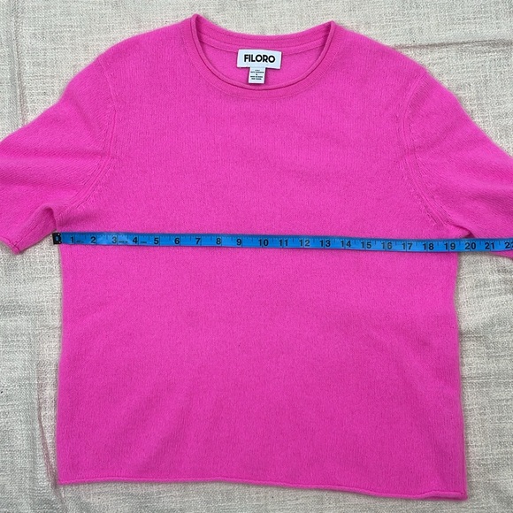 Filoro Rolled Edge Cashmere T-shirt in Hot Pink Size L - Picture 8 of 9